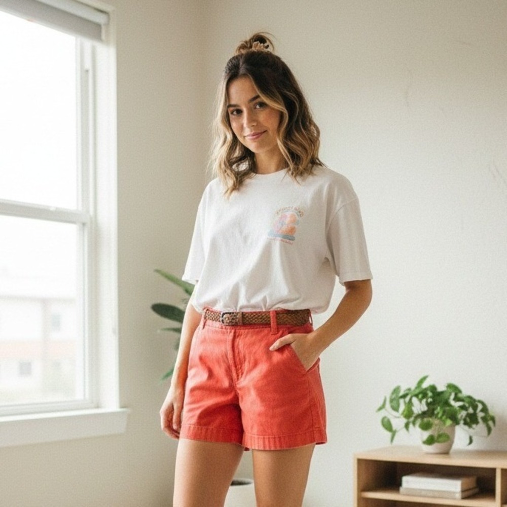 J. Crew Chino Shorts Coral Orange Women's Broken-In‎ Cotton - Size 4